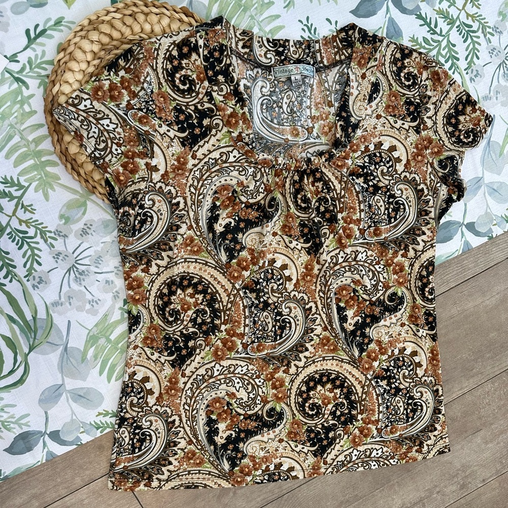 Vintage 90s Vintage Suzie Women’s Rustic Paisley Blouse Fall Colors Size Large